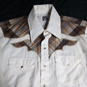 Vintage Karman Plaid Trim Western Button Shirt